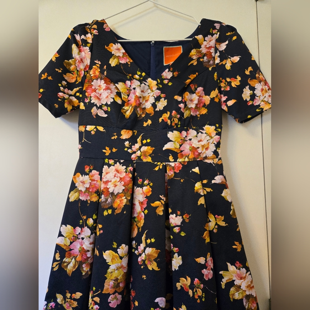 ModCloth Navy Floral Fit and‎ Flare Dress - Picture 3 of 10